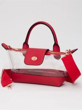 Clear Red Top-Handle Crossbody Bag with Removable Strap